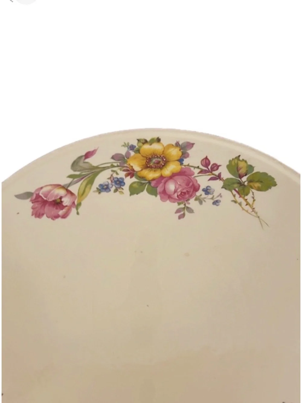 Vintage Floral Porcelain Ceramic Cake Serving Plate Raised Stand & Platinum Trim